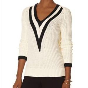Audrey 3+1 Preppy V Neck Cream Sweater